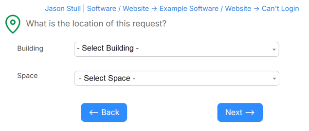 Submit Request step 2 select location page.